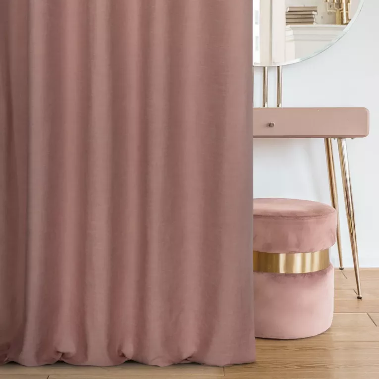 Zasłona szyta na taśmie 5 cm pudrowo różowa o naturalnym, gęstym splocie w stylu eko