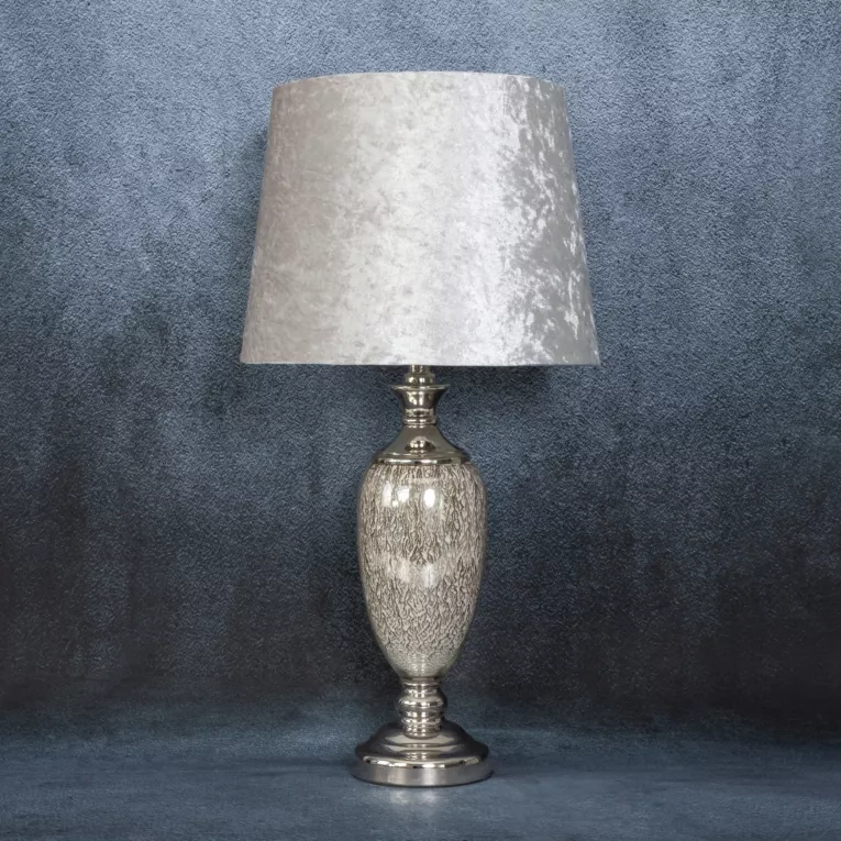 Lampa stołowa ROSA 01 na szklanej podstawie z błyszczącym welwetowym abażurem