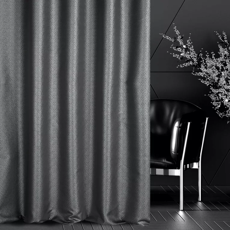 Zasłona szyta na taśmie 5 cm szara z tkaniny w drobny połyskliwy wzór