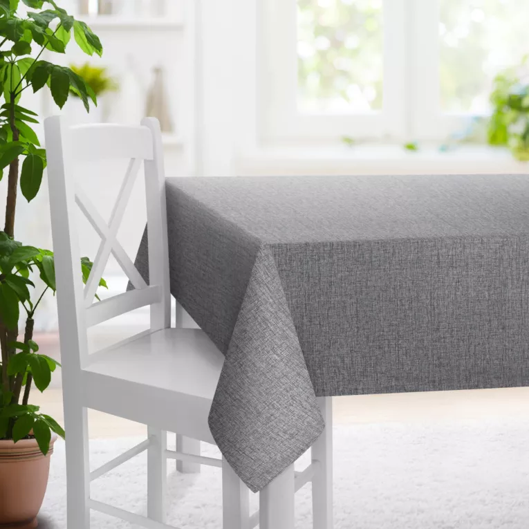 Obrus szyty popielaty z tkaniny w stylu eko o naturalnym splocie