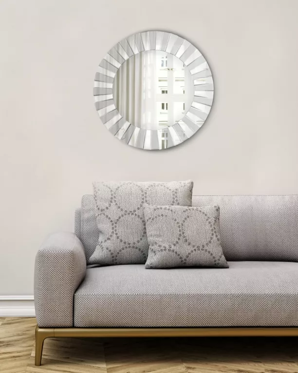 Lustro dekoracyjne okrągłe w trójwymiarowej lustrzanej ramie