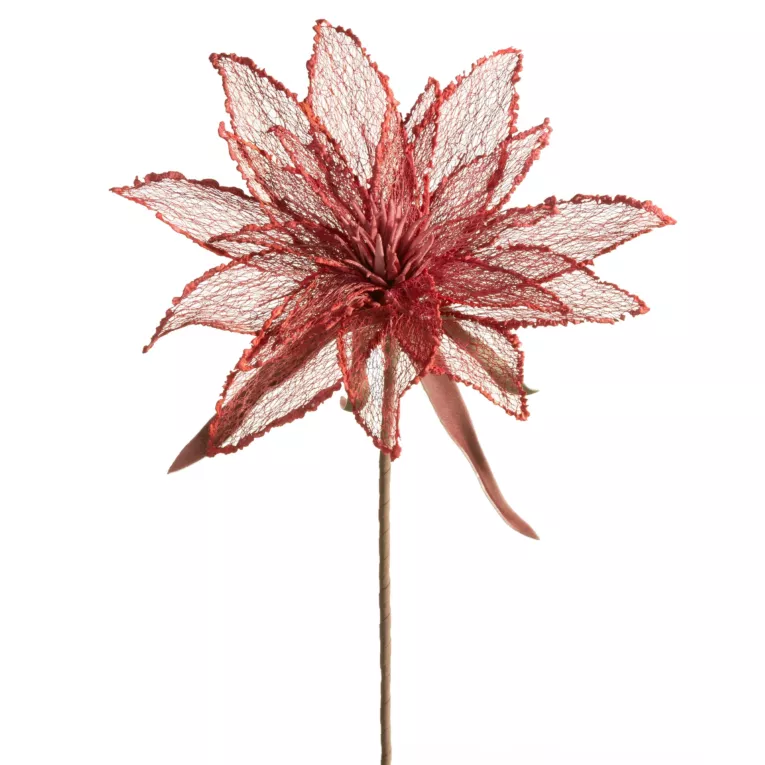 Kwiat sztuczny czerwony z siateczki 70 cm