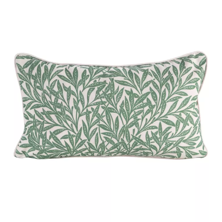 Poszewka na poduszkę 30x50 cm bawełniana z dodatkiem lnu zdobiona nadrukiem roślinnym zielono, kremowa LEN