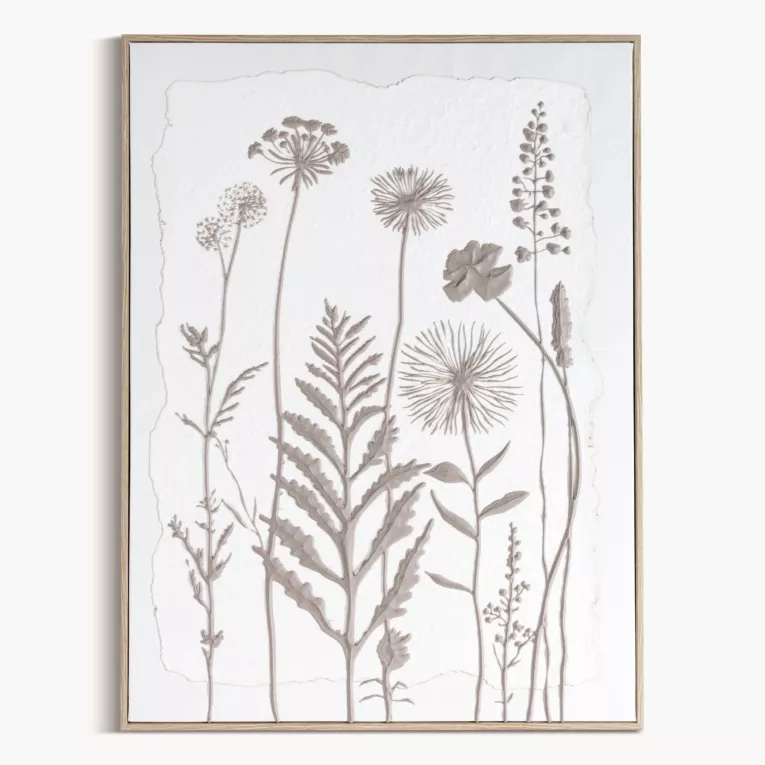 Obraz biały, szarobeżowy nadruk na płótnie subtelnych łąkowych kwiatów 45x60 cm