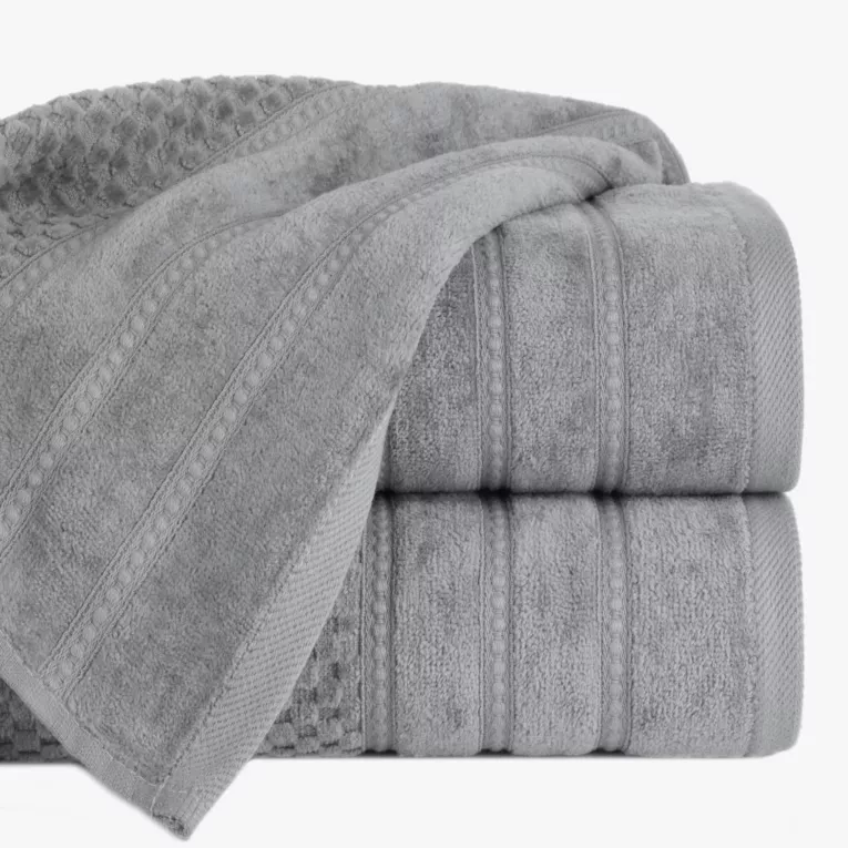 Ręcznik do rąk 30x50 cm bawełniany kolor srebrny z ozdobną bordiurą w paseczki 500 g/m2 ADORE