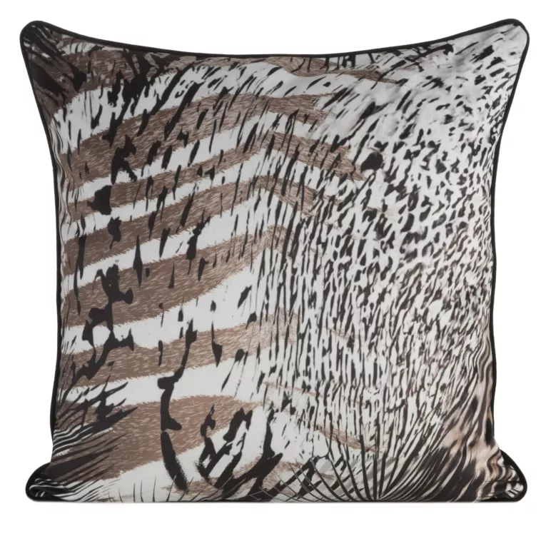 Poszewka na poduszkę 60x60 cm welwetowa brązowo, czarna z designerskim nadrukiem i wypustką na brzegach EVA 21 A Eva Minge