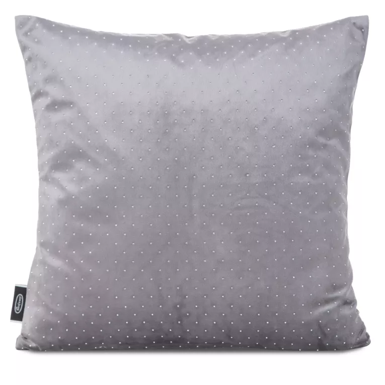 Poszewka na poduszkę 45x45 cm welwetowa kolor grafitowy zdobiona diamencikami ARIADNA