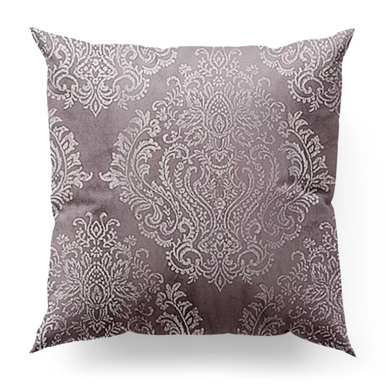 Poszewka szyta DIORA beżowo srebrna z miękkiej welwetowej tkaniny, zdobione srebrnym nadrukiem ornamentowym