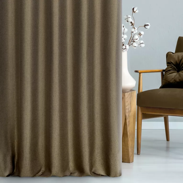 Zasłona szyta na taśmie 5 cm brązowa z miękkiej tkaniny z efektem melanżu
