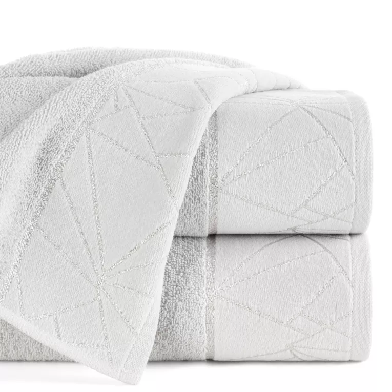 Ręcznik kąpielowy 50x90 cm bawełniany kolor srebrny zdobiony błyszcząca nicią CLEO