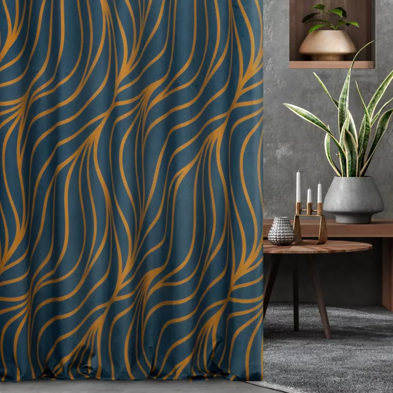 Tkanina zasłonowa, miękka, welwetowa, z nadrukiem egzotycznych liści