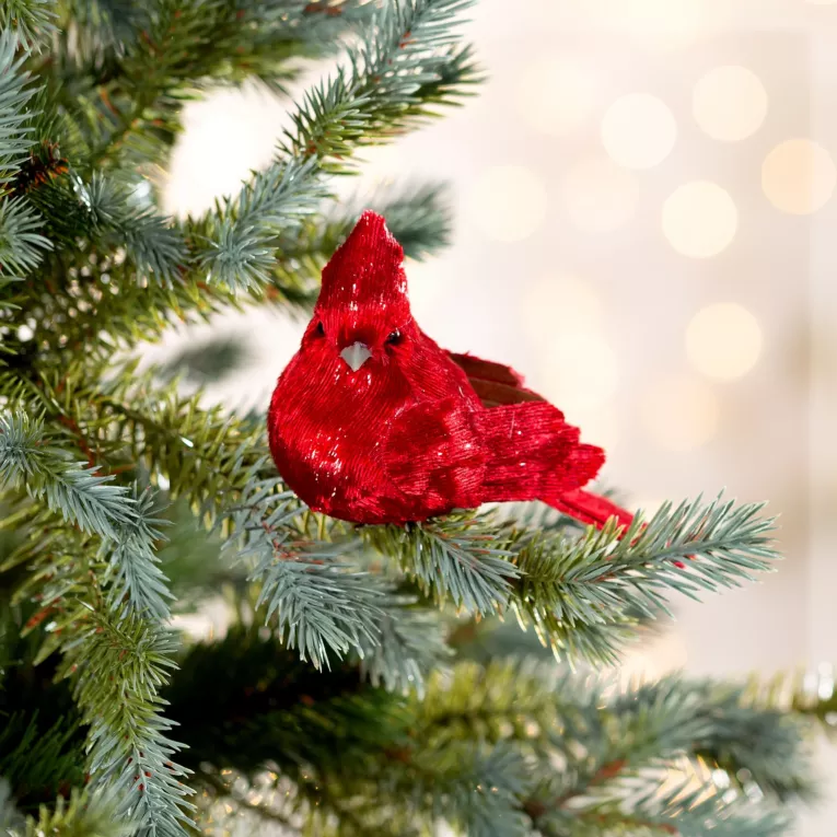 Ozdoba choinkowa PTAK z lśniącego miękkiego materiału, na klipsie