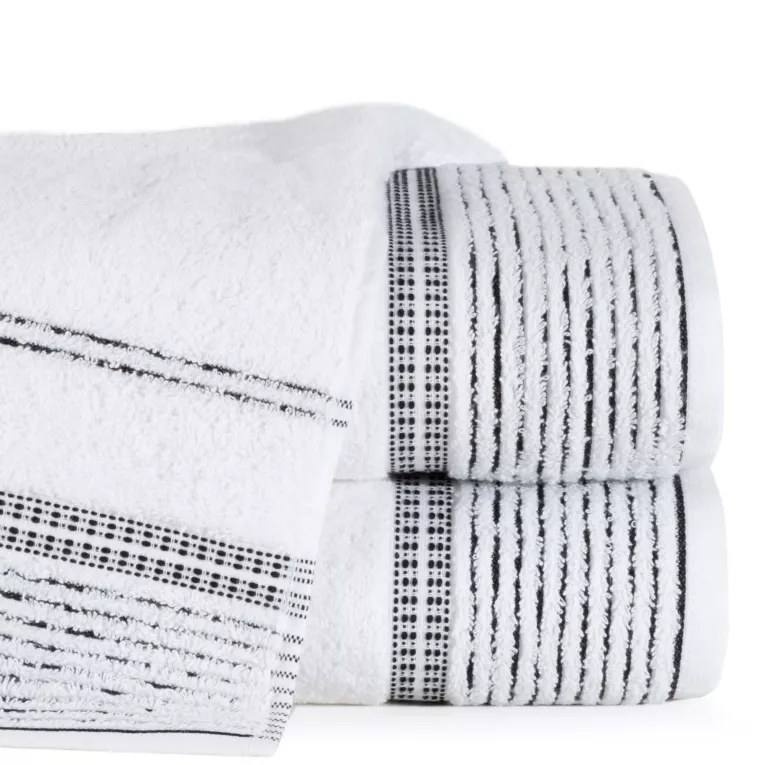 Ręcznik kąpielowy 70x140 cm bawełniany kolor biały z bordiurą w paseczki 450 g/m2 TAYLOR Ella Line