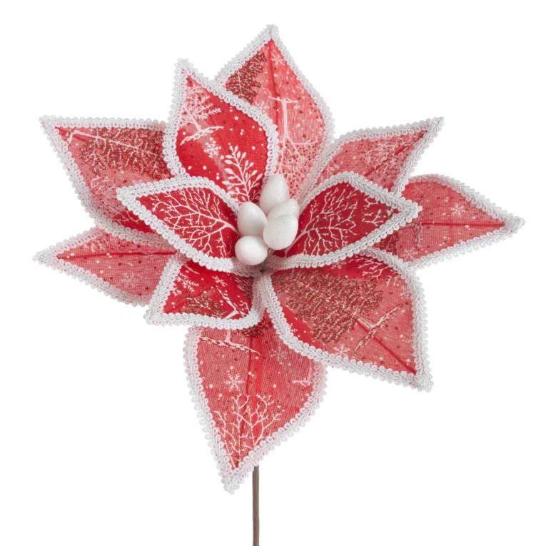 Świąteczny kwiat dekoracyjny zdobiony subtelną obszywką na brzegach