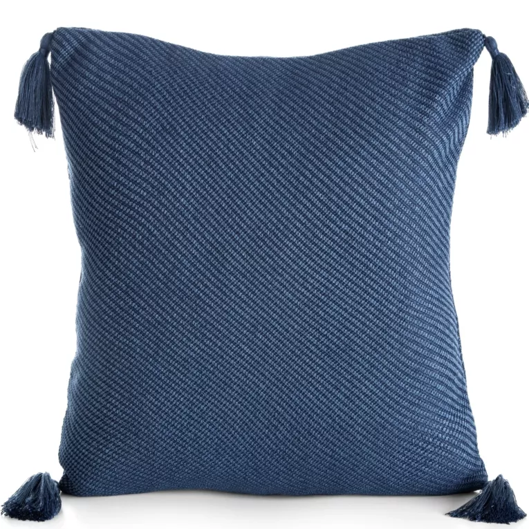 Poszewka na poduszkę 45x45 cm gładka granatowa z ozdobnymi chwostami na rogach POLY