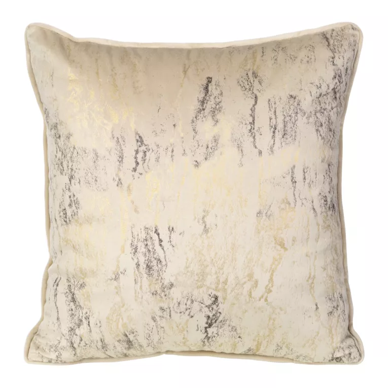 Poszewka na poduszkę 40x40 cm beżowa zdobiona jasnozłotym marmurowym nadrukiem KORNELIA