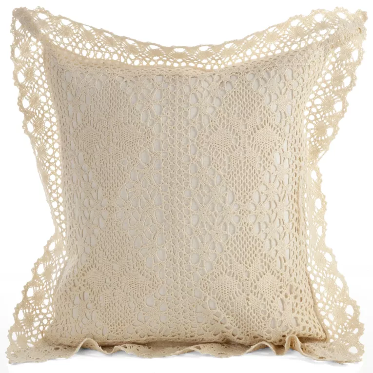 Poszewka na poduszkę 40x40 cm ażurowa jasnobeżowa w stylu boho MEGAN kolekcja FIORE