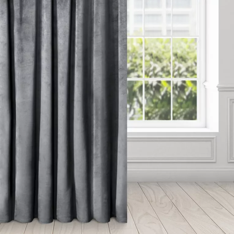 Zasłona grafitowa z miękkiego welwetu 140x250 cm taśma - SUZANA