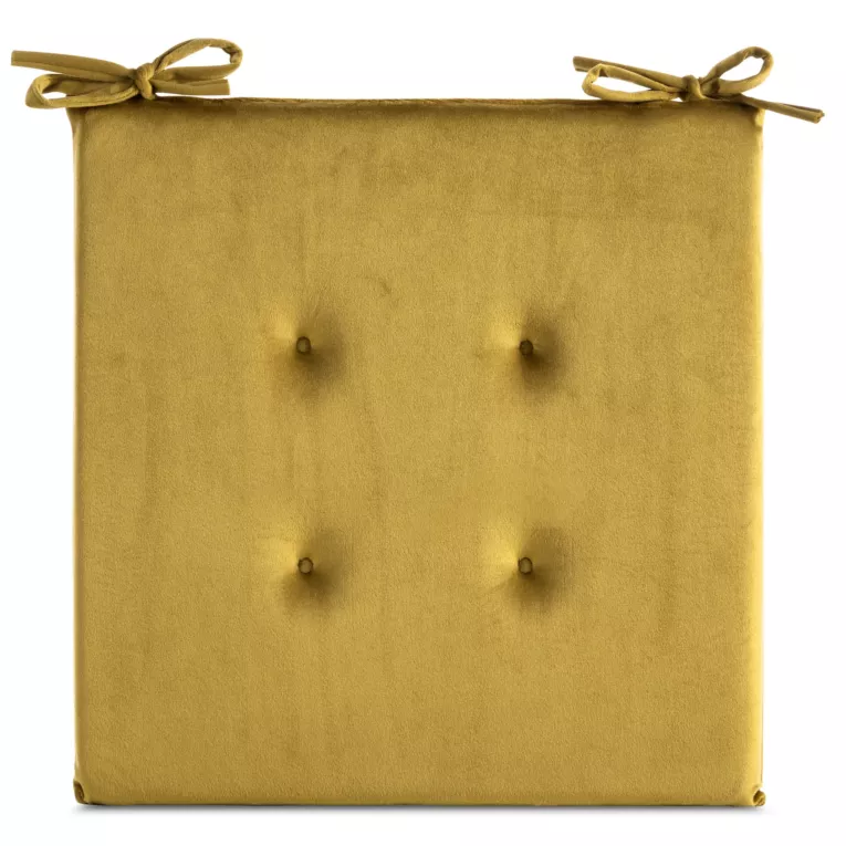 Poduszka na krzesło 40 x 40 x 3 cm  welwetowa musztardowa z ozdobnym pikowaniem i praktycznymi troczkami GAJA