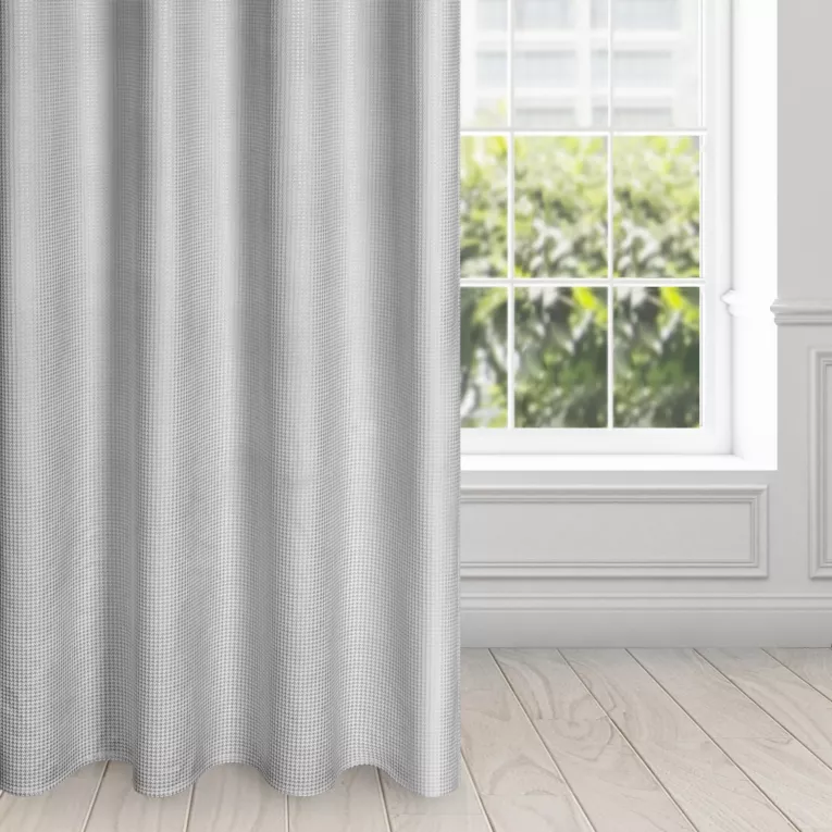 Zasłona welwetowa srebrno, szara z nadrukiem pepitki 140x250cm przelotka - DARCY