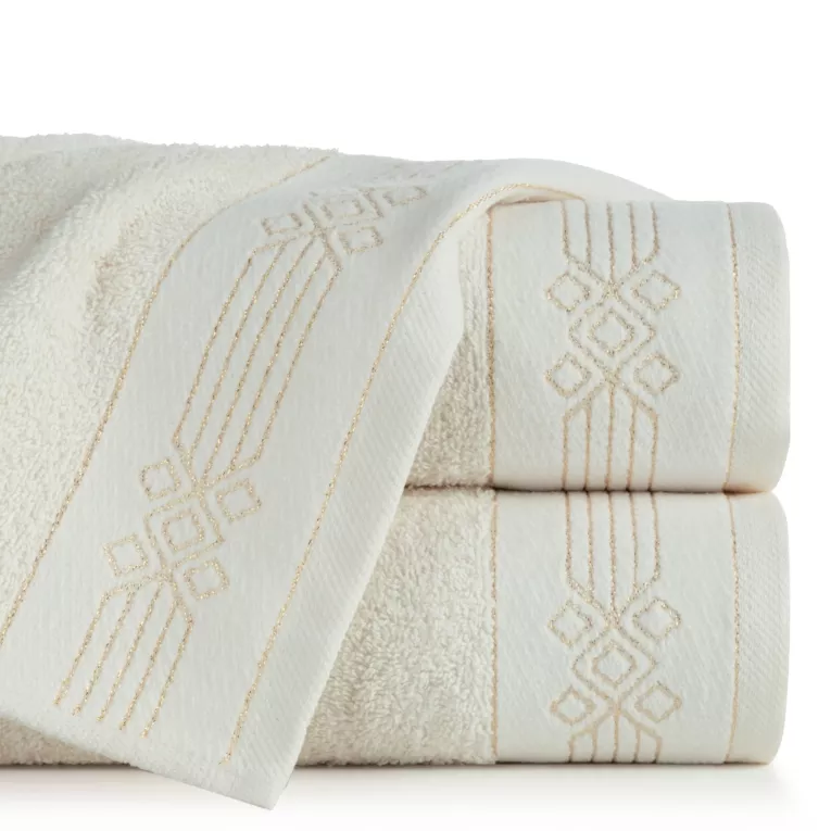 Ręcznik kąpielowy 50x90 cm bawełniany kolor kremowy z geometrycznym ornamentem 520 g/m2 KAMELA