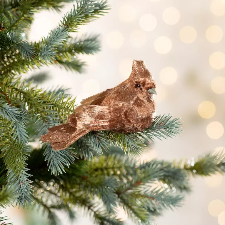 Ozdoba choinkowa PTAK z lśniącego miękkiego materiału, na klipsie