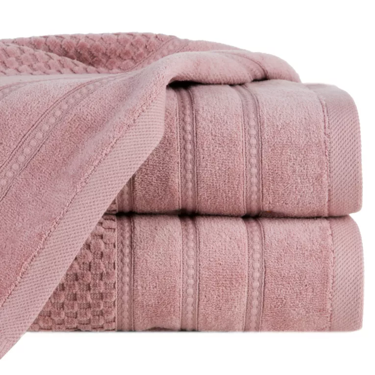 Ręcznik kąpielowy 50x90 cm bawełniany kolor ciemnoróżowy z ozdobną bordiurą w paseczki 500 g/m2 ADORE