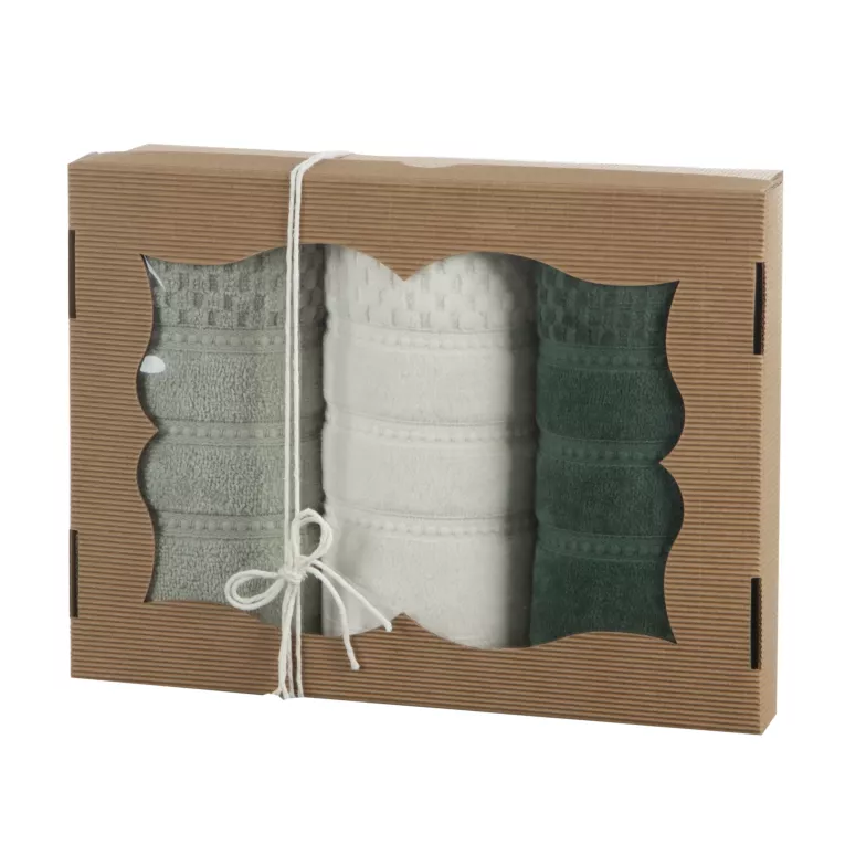 Zestaw ręczników bawełnianych na prezent 3 szt 50x90 cm kolor miętowy, kremowy o ryżowej strukturze