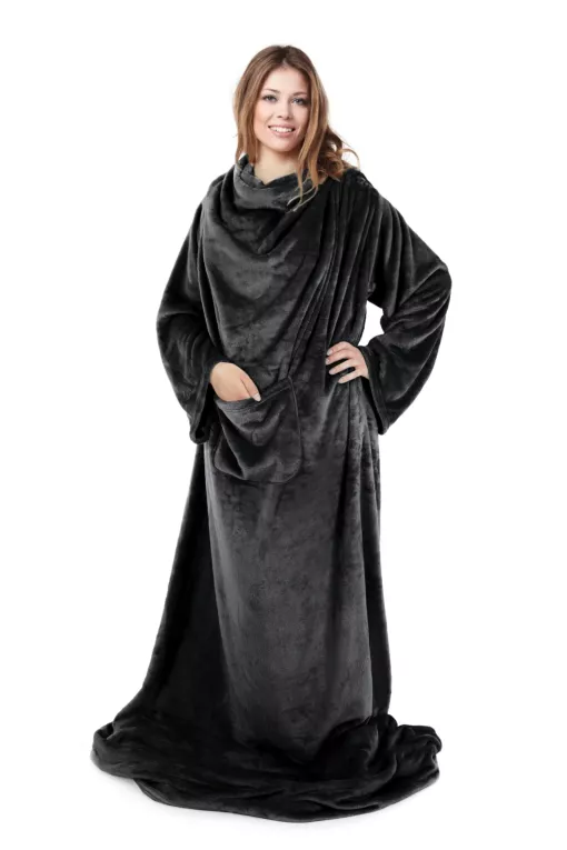 Koc z miękkiego polaru z rękawami 150x180 cm czarny TV TONY Design 91