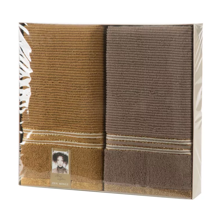 Zestaw ręczników bawełnianych na prezent 2 szt 50x90 cm kolor miodowy, jasnobrązowy z kolekcji Eva Minge