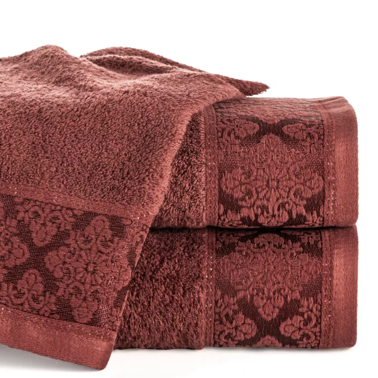 Ręcznik do rąk 30x50 cm bawełniany kolor ceglasty z żakardowym wzorem ornamentów 500 g/m2 SARA