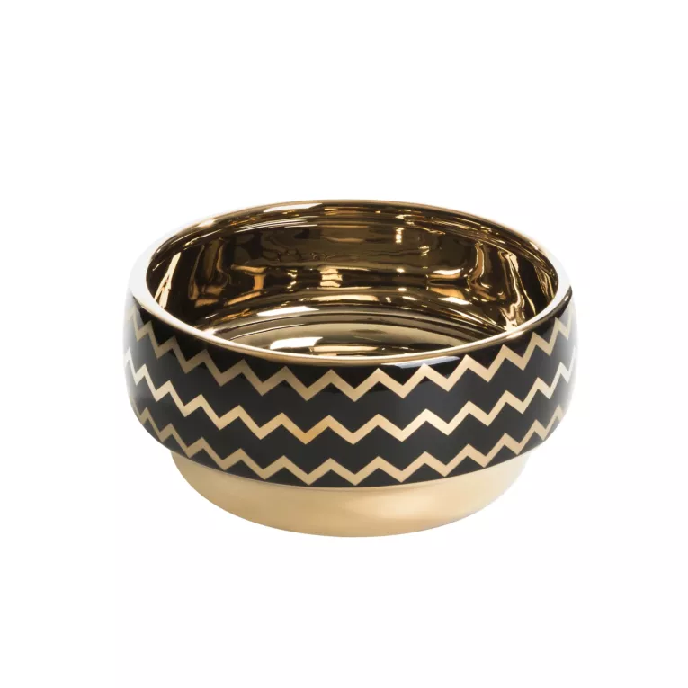 Misa ceramiczna zdobiona geometrycznym wzorem, czarno-złota