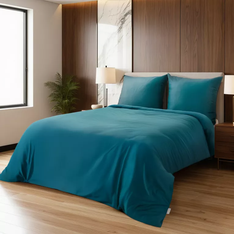 Pościel bawełniana z makosatyny 160x200 cm komplet 3 częściowy gładka  kolor turkusowy DELIA Reina Line