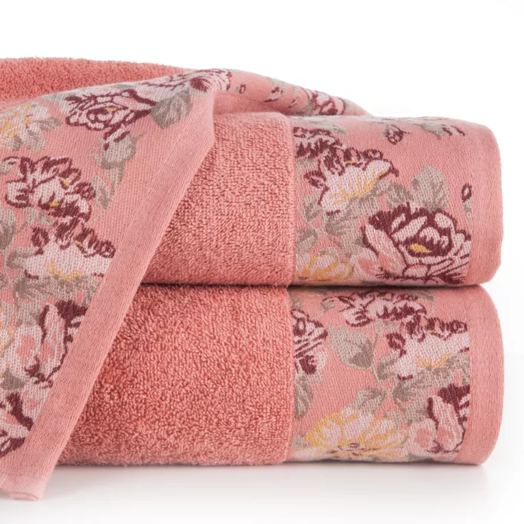Ręcznik bawełniany ELSA z żakardową bordiurą w róże