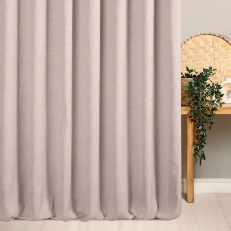 Zasłona szyta na flexach liliowa z tkaniny o naturalnym splocie z efektem melanżu