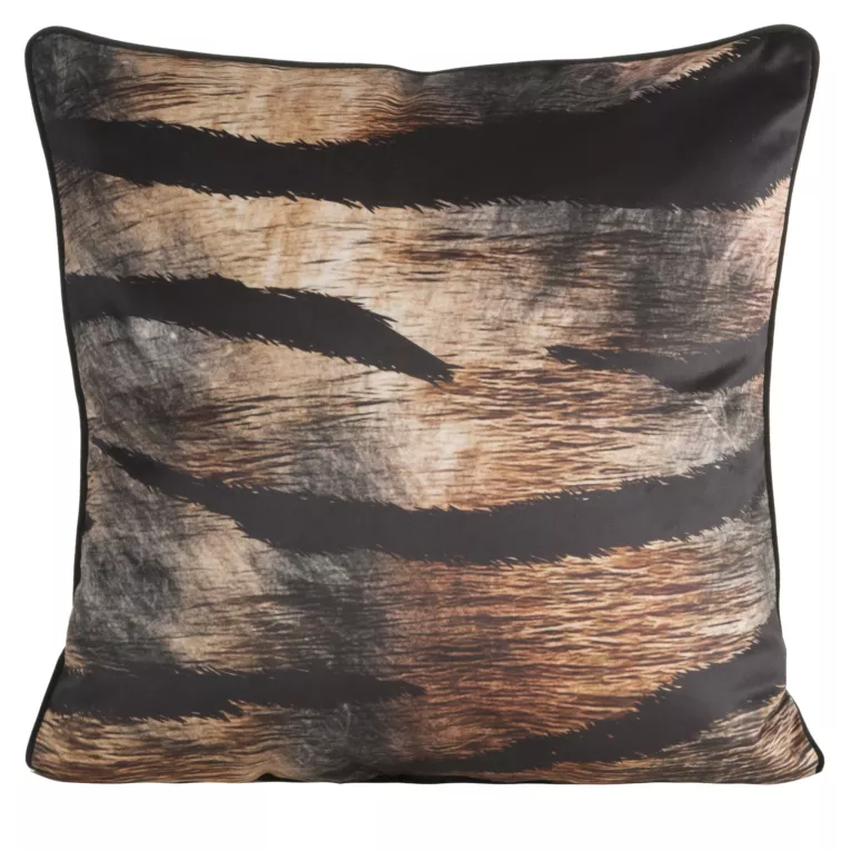 Poszewka na poduszkę 60x60 cm welwetowa, brązowo czarna z designerskim nadrukiem i wypustką na brzegach MING 16 A Eva Minge