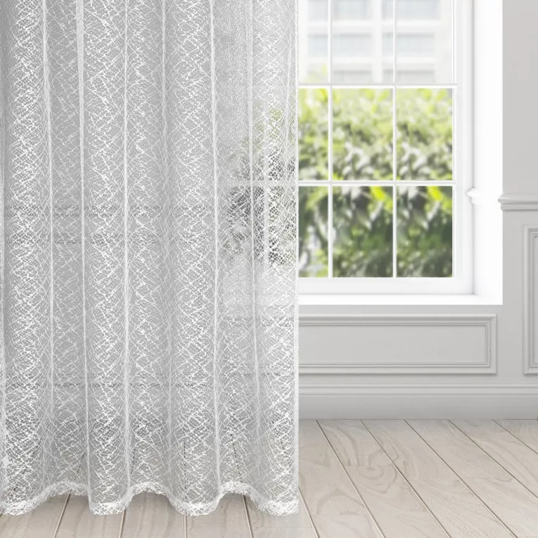 Firana biała o strukturze pajęczej sieci 140x270 cm taśma AMANDA