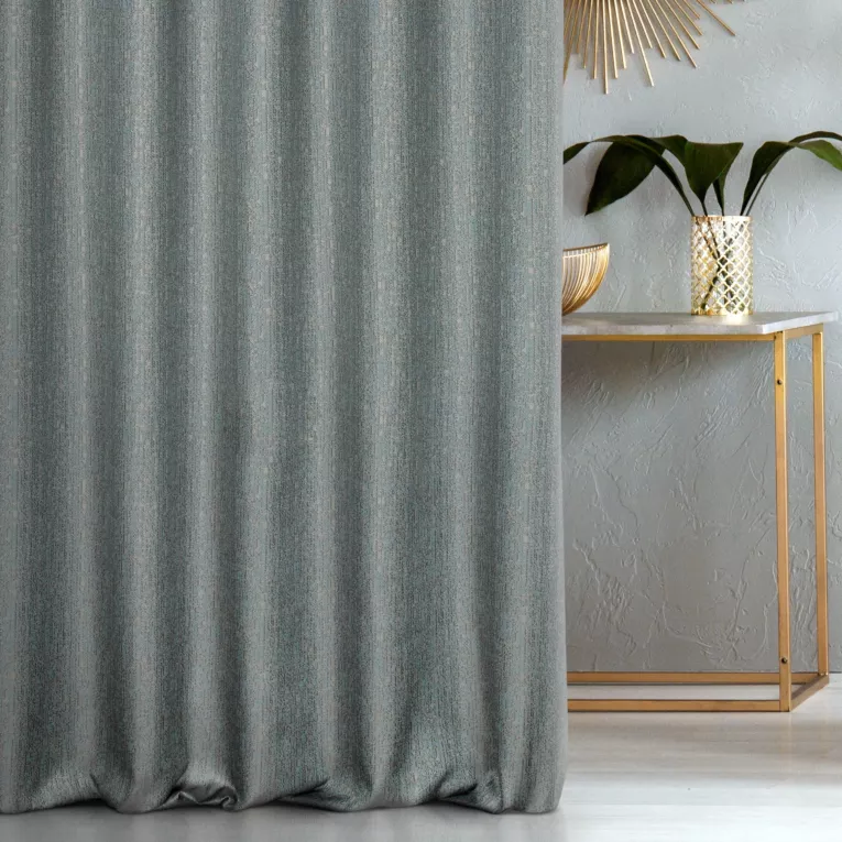 Zasłona szyta na taśmie 5 cm popielato miętowa z eleganckiej tkaniny w nieregularny drobny wzór