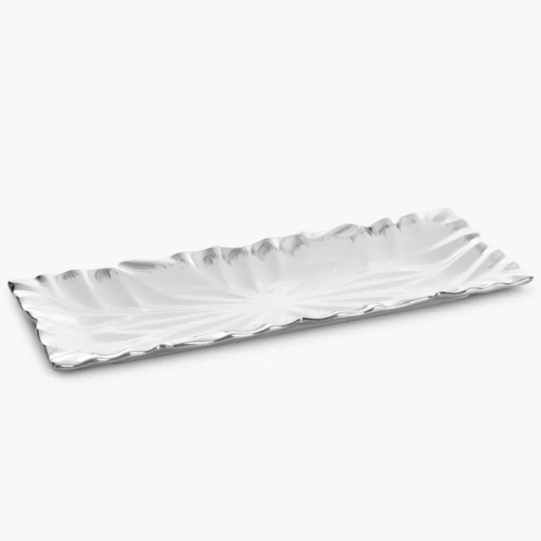 Patera ceramiczna dekoracyjna biało-srebrna zdobiona wypukłym wzorem 38x15x3 cm NIRA