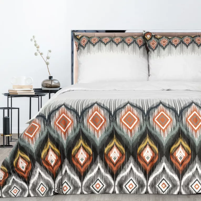 Pościel 220x200 cm bawełniana kolor biały, pomarańczowy z geometrycznym wzorem NIKA 21