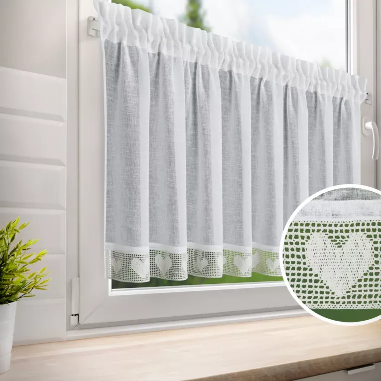 Zazdrostka biała z etaminy zdobiona koronką 150x60 cm tunel GAJA