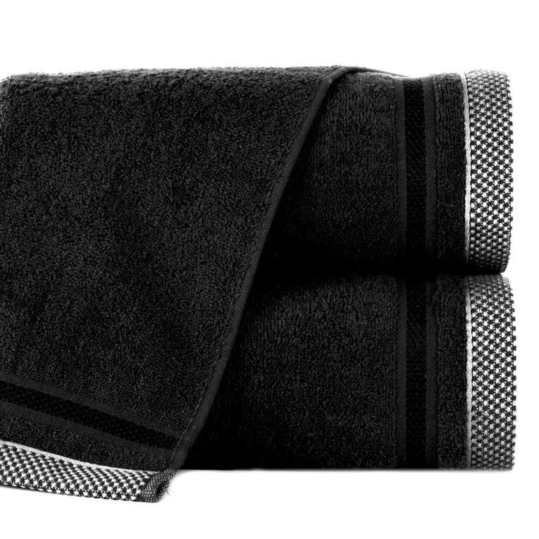 Ręcznik do rąk 40x60 cm bawełniany kolor czarny zero twist z bordiurą w paski 500 g/m2 ABBIE