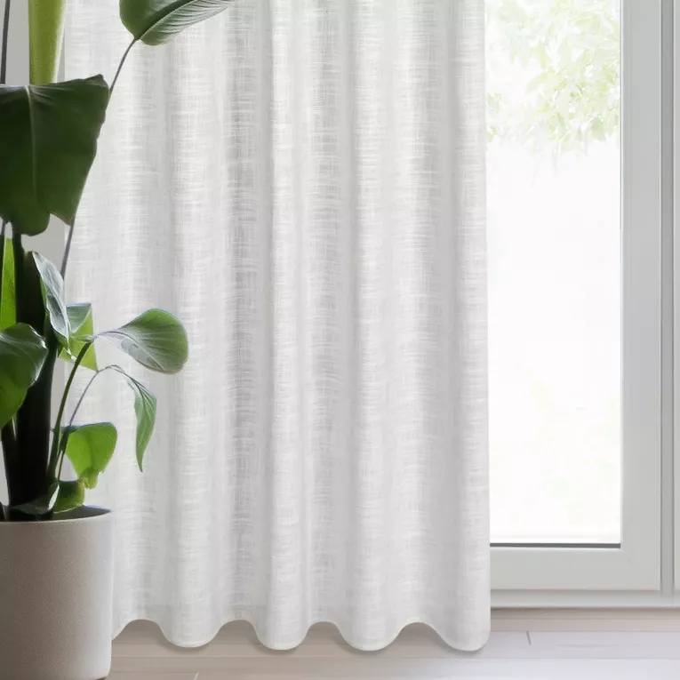 Zasłona kremowo, srebrna z dodatkiem lnu i błyszczącym akcentami 140x270 cm taśma - ROSI