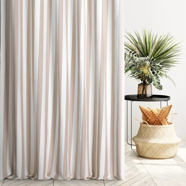 Zasłona szyta na taśmie 5 cm naturalno beżowa z tkaniny w pasy