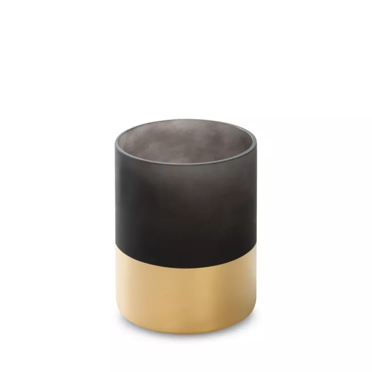 LIMITED COLLECTION Świecznik PEONIA czarno-złoty z malowanego szkła artystycznego PASJA CZERNI