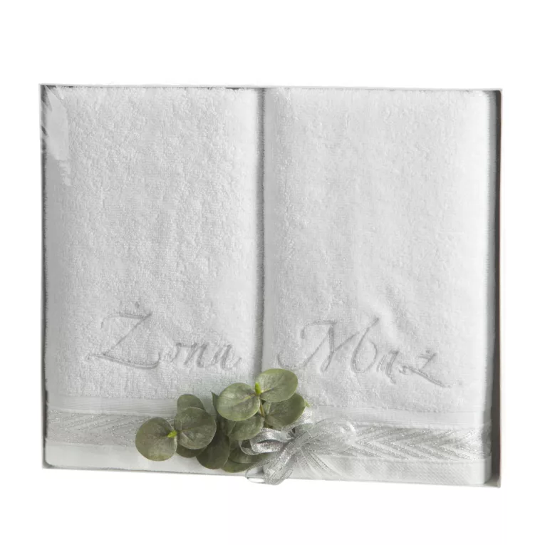 Zestaw ręczników bawełnianych na prezent 2 szt 50x90 cm kolor biały z haftem ŻONA MĄŻ