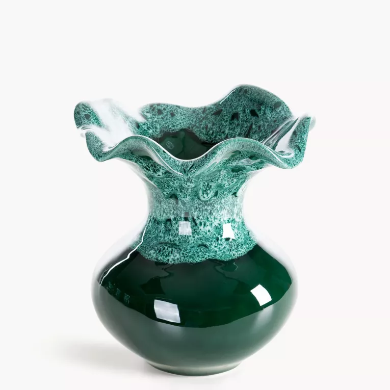 Wazon dekoracyjny zielony o rzeźbiarskiej formie 22x25 cm DINA