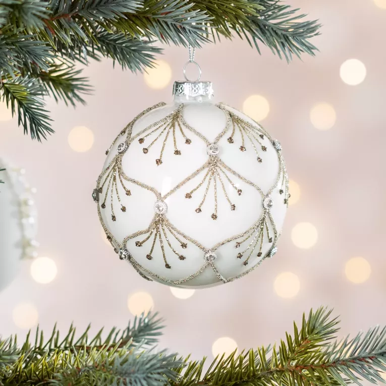 Bombka szklana ręcznie zdobiona  lśniącym wzorem