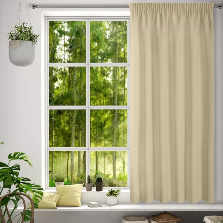 Zasłona beżowa z matowej gładkiej tkaniny 140x175 cm taśma - RITA