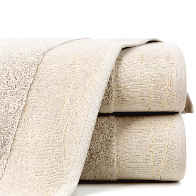 Ręcznik kąpielowy 50x90 cm bawełniany kolor beżowy z ozdobną bordiurą 485 g/m2 METALIC